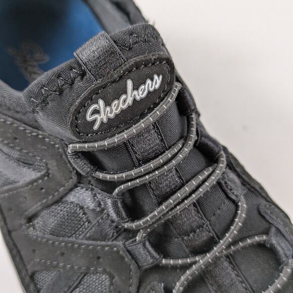 Skechers Womens Sz7 Shoes Black Slip On Tennis Runner Memory Foam Leather Comfy - Picture 11 of 13